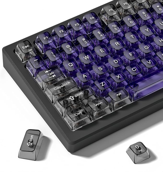 dagaladoo Clear keycaps,Transparent Keyboard keycaps,Jelly Key caps Set,Shine Through keycap,MDA Profile Keyboard caps for Mx Switches Mechanical Keyboard (Purple and Grey)