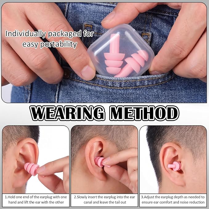 24 Pairs Pink Ear Plugs - NRR 29dB Reusable Silicone Ear Plugs with Plastic Cases for Sleeping, Noise Cancelling, Concerts, Shooting, Swimming