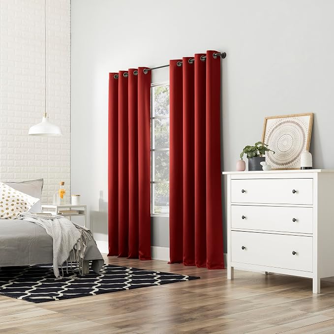 Sun Zero Nordic 2-Pack Theater Grade Noise Reducing Extreme 100% Blackout Grommet Curtain Panel Pair, 52" x 108", Red