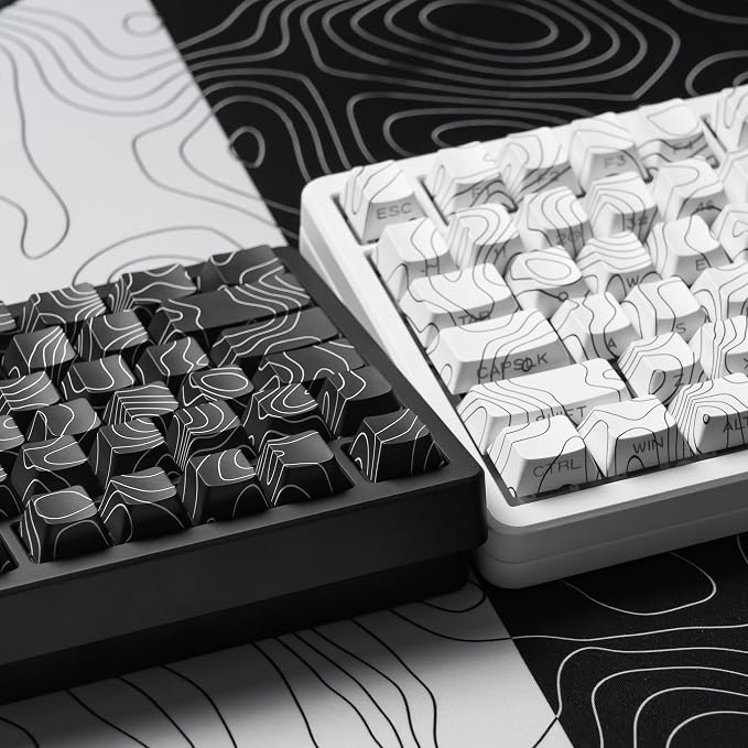 dagaladoo White Topographic keycaps pbt,Double Shot keycaps 75 Percent,Shine Through keycap Set,Side Print keybpard caps,Cherry Profile Key caps for Mechanical Keyboard 100%, 75%, 65%, 60% US Layout
