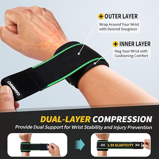 CAMBIVO Wrist Brace 2 Pack, Adjustable Compression Wrist Support for Carpal Tunnel, Tendonitis Pain Relief, Wrist Wraps for Weightlifting, Gym Fitness, Sleeping Night Support, Men Women