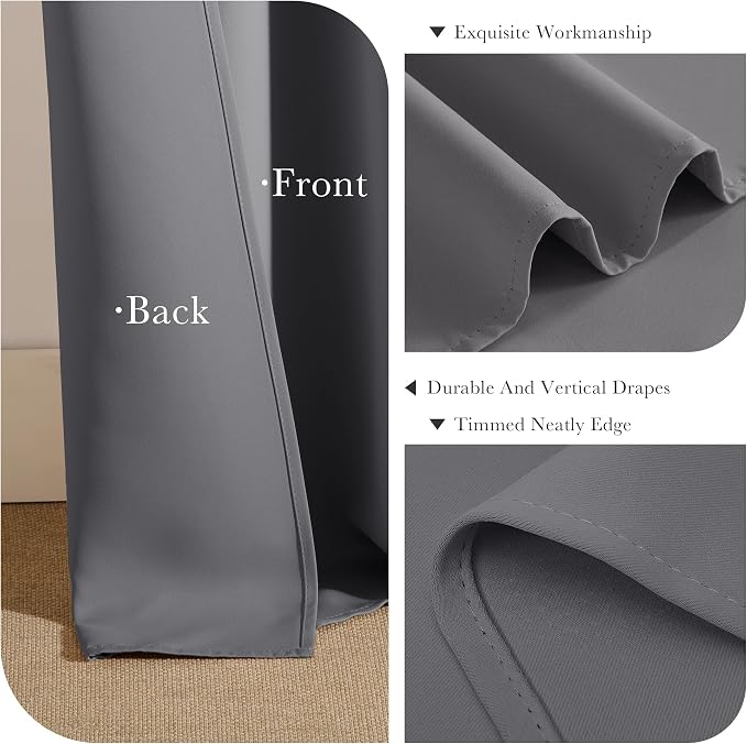 PONY DANCE Black Out Curtains 48 inch Long for Short Small Window, Rod Pocket and Back Tab Thermal Insulated Room Darkening Curtains for Kitchen/Cabinet/Basement(2 Panels, W42 x L48 inch, Grey)