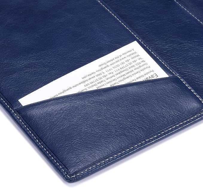 HISCOW Slim Leather Junior Padfolio, 5x8 Notepad Cover, Antiqued Blue | Full-grain buffalo leather, top-loading legal pad holder, rigid pen loop, quick-access card slot, zipperless boardroom design