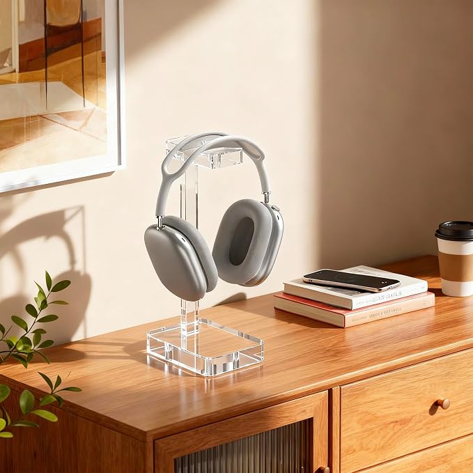 Headphone Stand Headset Holder for Desk, Solid Christal-Clear Acrylic with Stable Base Earphone Hanger for Gaming Room Office Accessories
