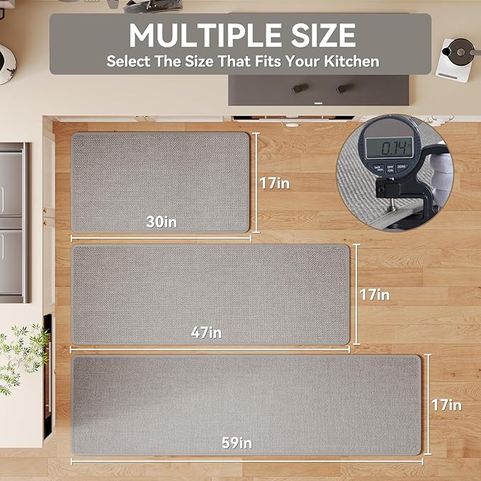 YDKGL Non Slip Kitchen Rugs, Oil and Water Absorbent Runner Rugs for Kitchen, Kitchen Mat in Front of Sink,17x47 Gray Kitchen Mat,Non-Slip and Durable Kitchen Mats for Floor