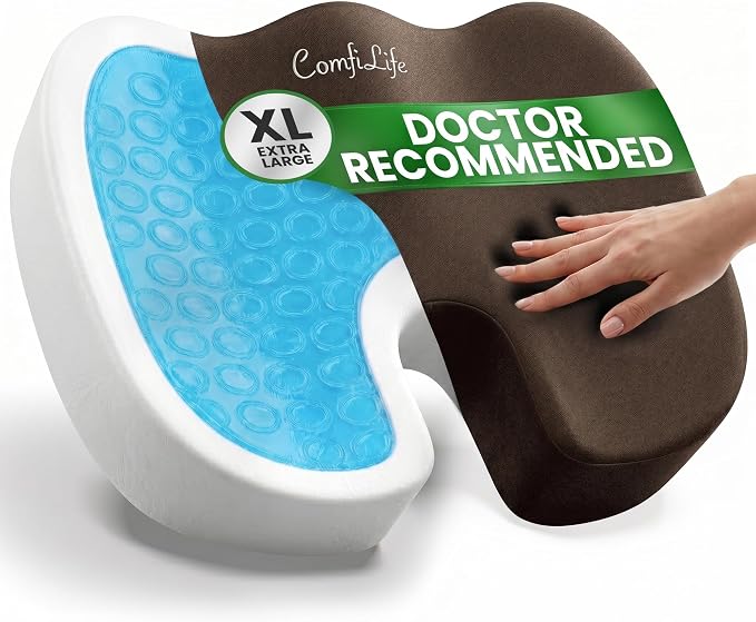 ComfiLife Extra Large Gel & Memory Foam Seat Cushion - Doctor Recommended Office Chair Cushion, Car Seat Cushion - Back & Sciatica Pain Relief - Wide Seat Cushion for Big & Tall (Brown)