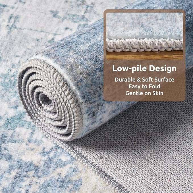 8 x 10 Area Rugs for Living Room, Machine Washable Non Slip Rug Ultra Soft Low Pile Indoor Carpet Modern Abstract Rugs for Bedroom Office Room Dining Room Beside, Blue