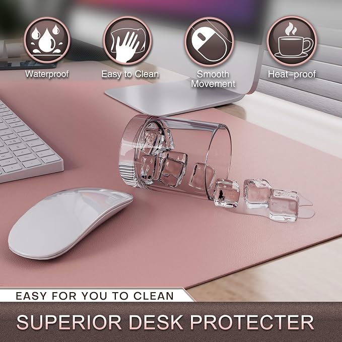 K KNODEL Large Desk Protector Mat and Pad for Office (Pink, 15.7" x 31.5") | Waterproof Desk Mat, Desk Pads and Blotters, Desktop Mat, Desk Protector and Cover, Office Computer, Laptop and Keyboard Mat