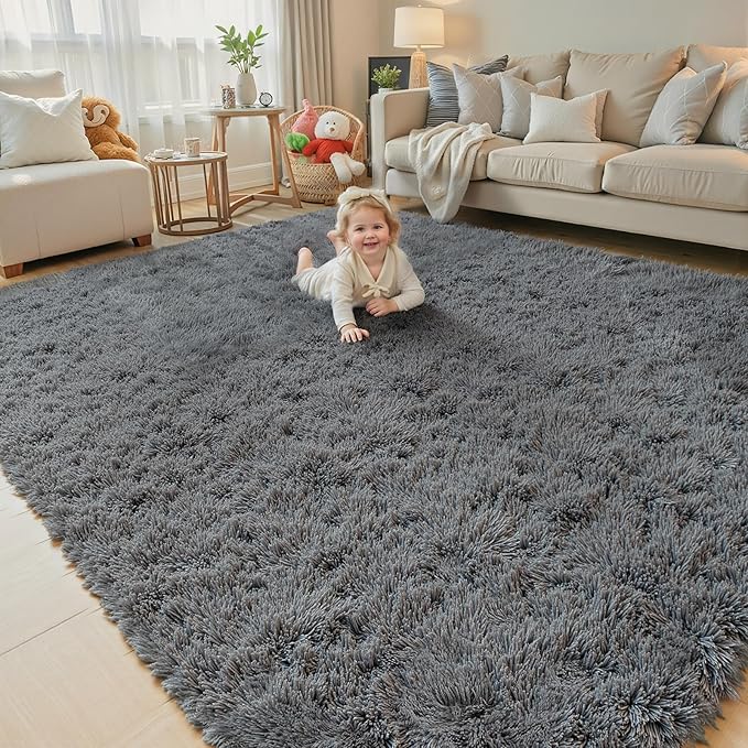 Rugs for Living Room 5x8, Alfombras para Salas Shag Large Plush Soft Area Rug, Shaggy Carpets for Bedroom,Boys Girls Home Decor Aesthetic(Dark Grey, 5 x 8 Feet)