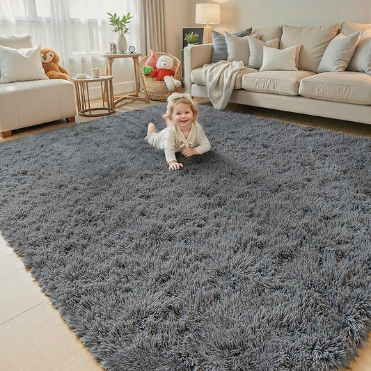 Rugs for Living Room 5x8, Alfombras para Salas Shag Large Plush Soft Area Rug, Shaggy Carpets for Bedroom,Boys Girls Home Decor Aesthetic(Dark Grey, 5 x 8 Feet)