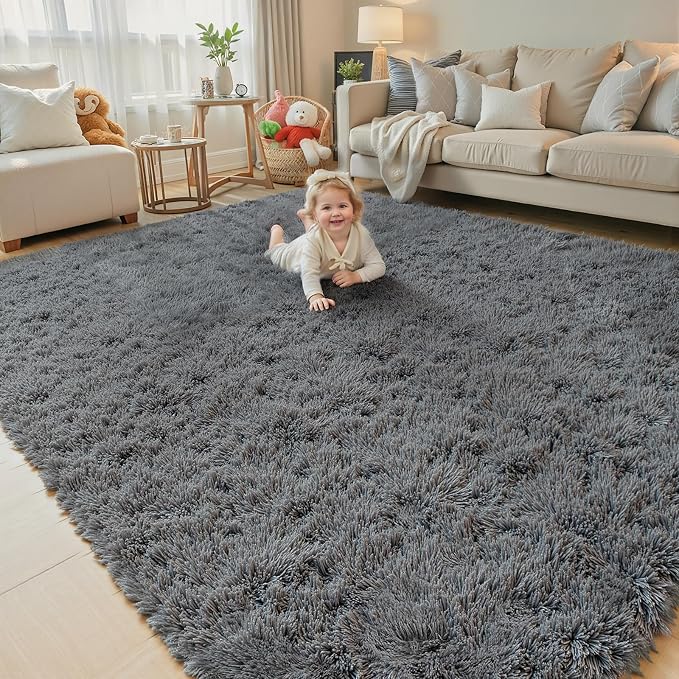 Rugs for Living Room 6x9, Alfombras para Salas Shag Large Plush Soft Area Rug, Shaggy Carpets for Bedroom,Home Decor Aesthetic (Dark Grey, 6 x 9 Feet)