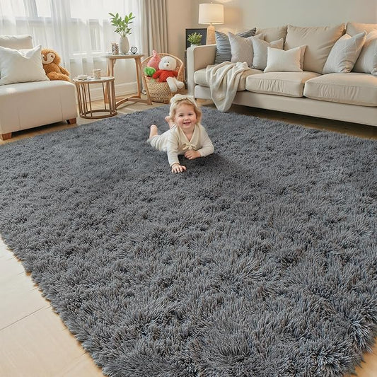 Rugs for Living Room 6x9, Alfombras para Salas Shag Large Plush Soft Area Rug, Shaggy Carpets for Bedroom,Home Decor Aesthetic (Dark Grey, 6 x 9 Feet)