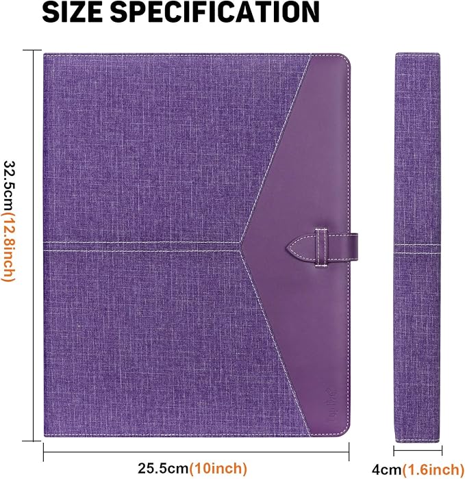 Toplive Padfolio 3 Ring Binder Organizer Business Portfolio Folder for Women, A4/ Letter Size PU Leather Portfolio Padfolio for Interview Conference Presentation, Purple