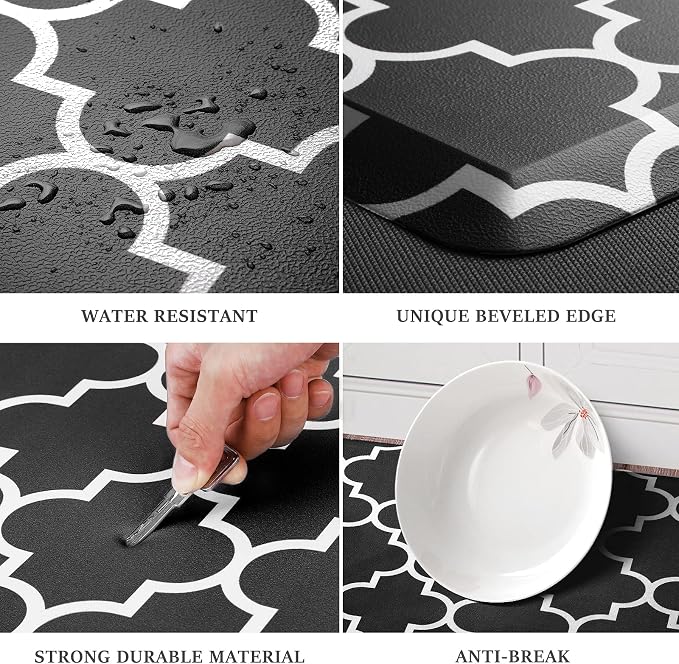 WISELIFE Anti-Fatigue Cushioned Kitchen Mat / Rug ,17.3"x 28",Non Slip Heavy Duty PVC Ergonomic Waterproof Comfort Rugs for Floor Home, Office, Sink, Laundry,Black