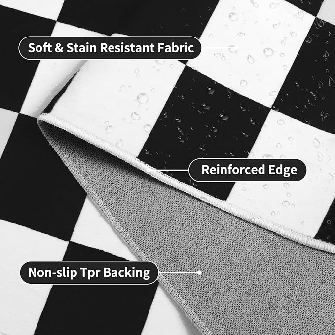 Terrug Black and White Checkered Rug for Bedroom,4x6 Area Rugs Washable with Non Slip for Living Room,Soft Low Pile Stain Resistance Retro Carpet for Dorm Kids Room