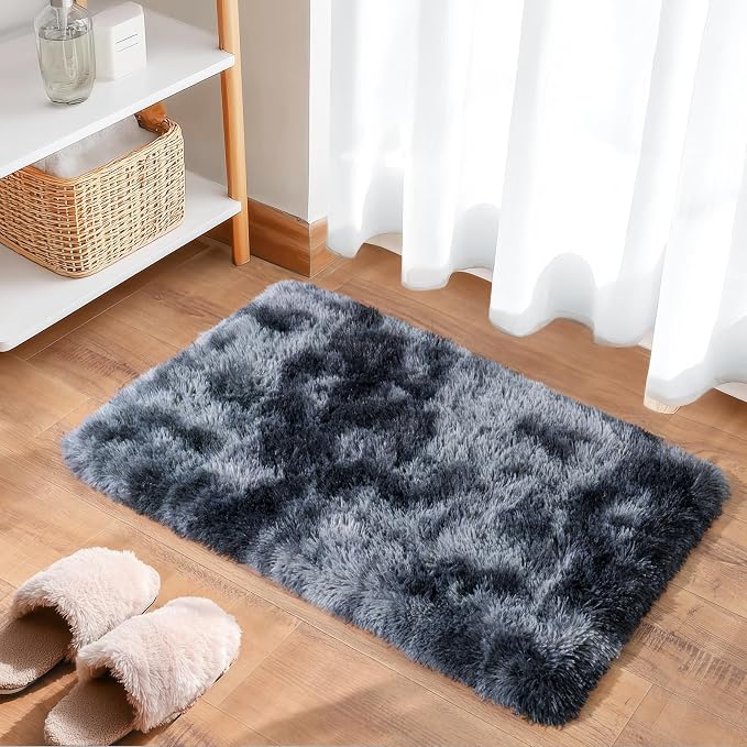 2x3 Small Rugs for Bedroom, Soft Fluffy Shaggy Bedside Area Rugs for Living Room, Indoor Floor Carpet for Kids Girls and Boys, Nursery Rooms, Home Decor Aesthetic, Tie-Dyed Blue Grey