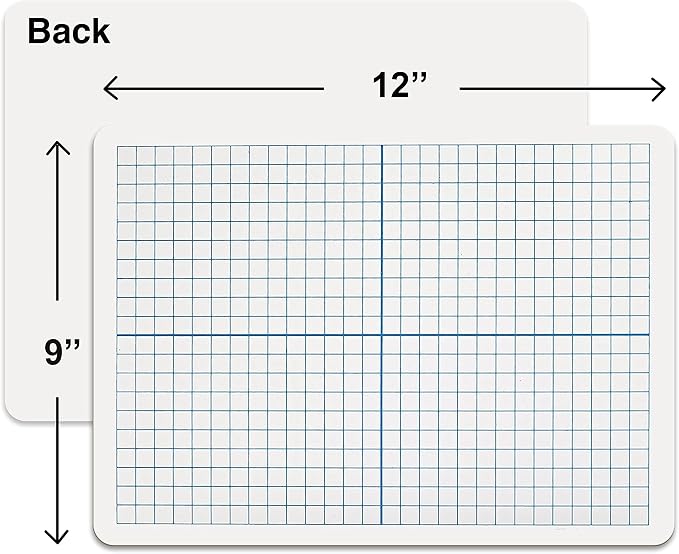 Scribbledo Dry Erase XY Axis Graph Lap Boards 9” X 12” for Student and Classroom Use Math White Board Double Sided White Board