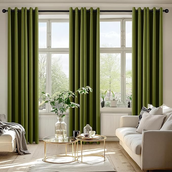 MIULEE Blackout Curtains for Bedroom Living Room 2 Panels, Thermal Insulated Room Darkening Drapes Grommet Noise Reducing Light Blocking Window Treatments 72 Inches Long 40x72 Inch Light Olive Green