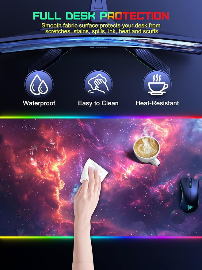 TopMade Wireless Charging Mouse Pad, RGB Gaming Mousepad Home Office Desk Pad, 31.5” x 15.8” Large Desk Mat, Waterproof Keyboard Pad, Red Nebula (Includes 20W PD Power Adapter & 6.56ft Woven Cable)