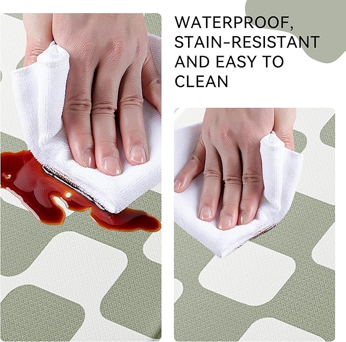 Sage Green Retro Curvy Checkered Grid Checkerboard Kitchen Rug Sets [2 PCs], Anti-Fatigue, Waterproof Non-Slip Kitchen Mats Heavy Duty Comfort Foam Rug for Floor, Home, Laundry,17"x29"+17"x47"