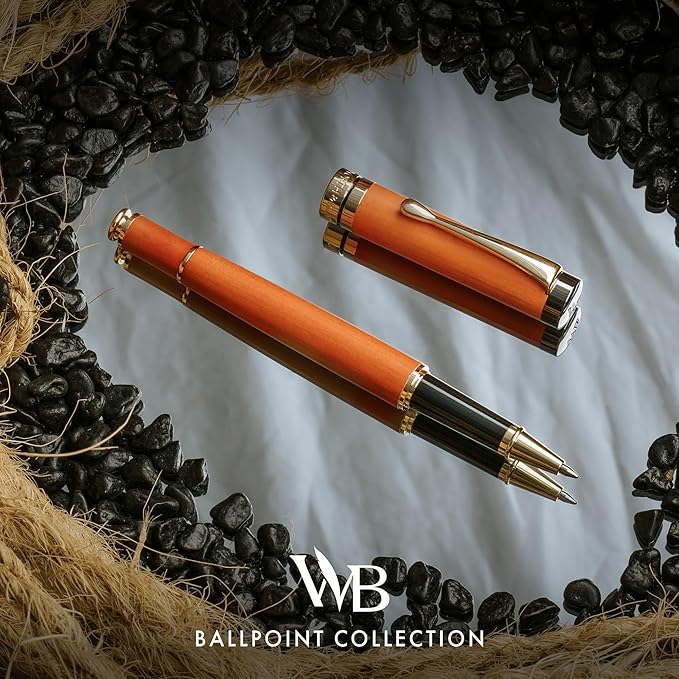 Wordsworth and Black Rollerball Pen-Stunning Luxury Pen Bamboo Cherrywood Gold Finish, Refillable, Best Roller Ball Gift Set Pen for Men & Women, Ink Refill,Point Office Pens for Writing