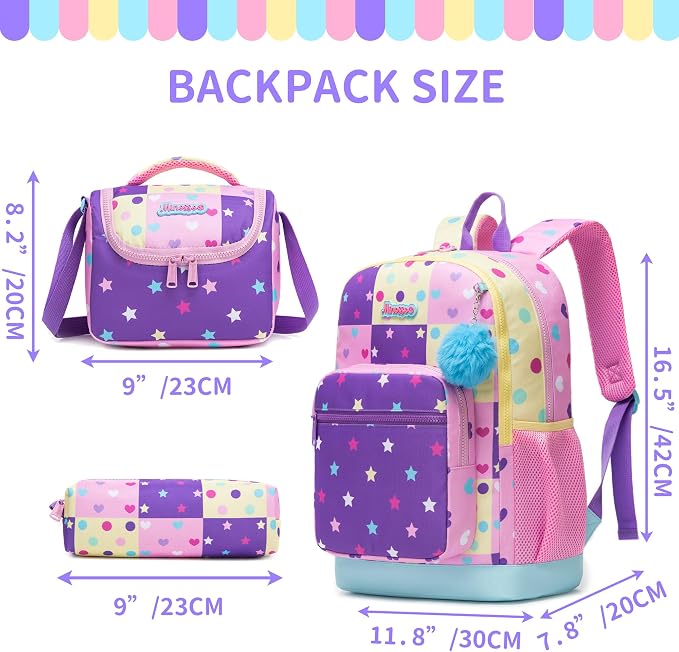 Kids Backpack for Girls 6-8,Girls Backpack for School,Kids Bookbag with Lunch Box,Pink Bookbag for Elementary Girl with Padded Straps