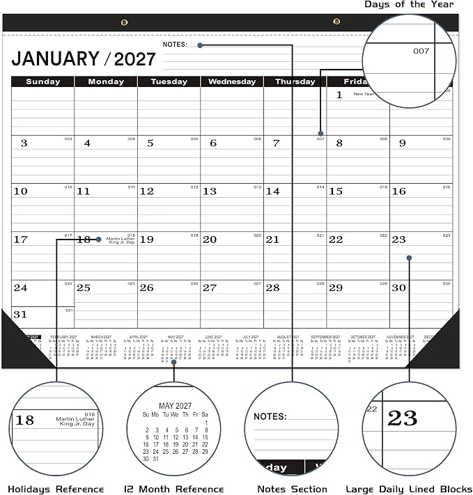 Desk Calendar 2026-2027 large 22 x17 (July 2026-December 2027) 2026-2027 Desk Calendar Large 22 x17,Classic Black Calendar 2027,Calendar 2027 with Plastic Cover