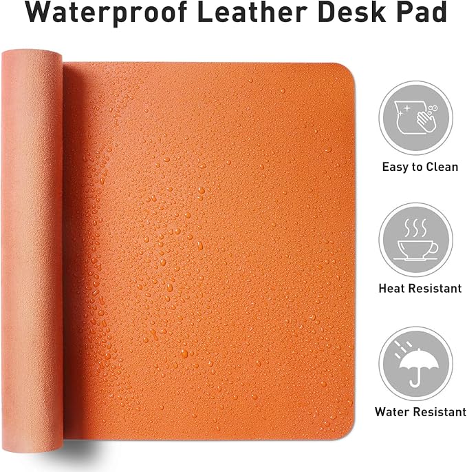 Aothia Faux Leather Desk Mat - Large Mouse Pad, Non-Slip PU Leather Blotter, Waterproof Writing Surface for Office and Home (Hermes Orange, 55" x 17")