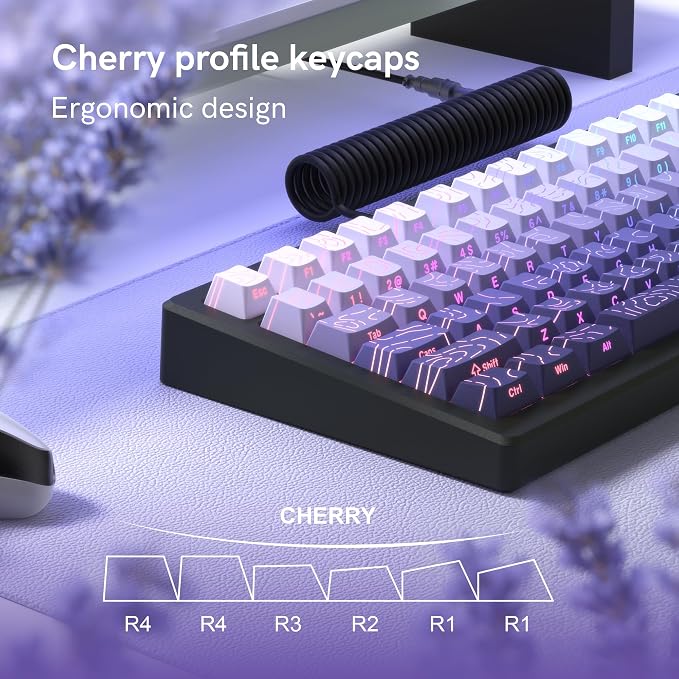 dagaladoo Lavender Purple keycap Sets,Line Backlit,Shine Through Keyboard Key caps,Side Printed,Cherry Profile keycaps for Mechanical Keyboard, Compatible with ANSI/ISO,TKL, Full-Sized Layout