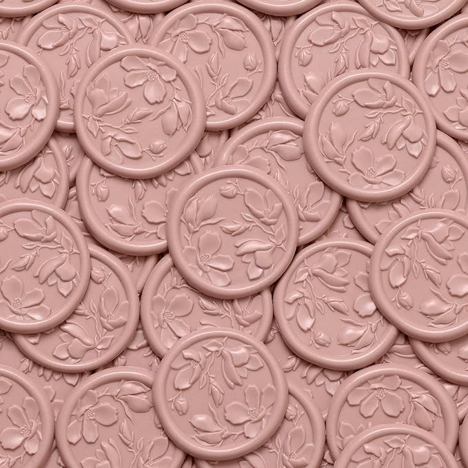 UNIQOOO Wax Seal Stickers - 3D Magnolia Wedding Invitation Envelope Botanical Seal Stickers, 50 Pcs Self- Adhesive Dusty Rose Stickers, Perfect for Invitation, Christmas, Gift Wrapping, Party