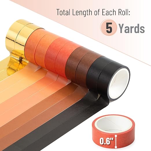 Mr. Pen- Washi Tape Set, 10 Rolls, 5 Yards/Roll, Washi Tape for Scrapbook | Arts, Crafts, Journals and Planners, Fiery Horizon
