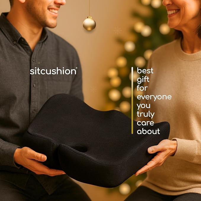 SitCushion Extra Large Memory Foam Seat Cushions for Office Chairs, Pressure Relief Seat Cushion for Tailbone Pain Relief, Sciatica & Back Pain, Ergonomic Office Chair Cushion for Long Sitting (Black)
