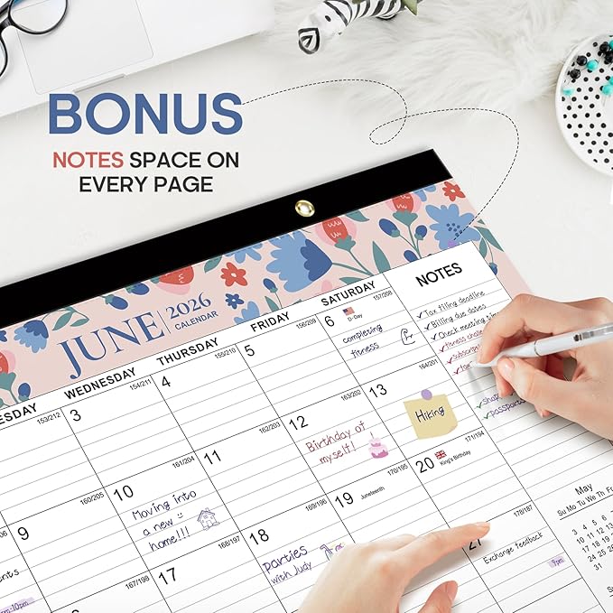 3 Pack of Desk Calendar 2026-2027, 21-Month Calendar Runs Unitl June 2027, Large 17" x 12" Monthly Desktop & Wall Calendar for Home & Office - Twilight Petals