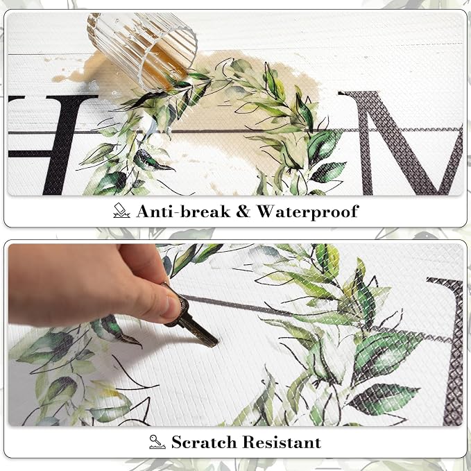 KIMODE Kitchen Mats Cushioned Anti Fatigue 24" x 71", Farmhouse Kitchen Rugs Runner Stain Resistant, Wide Ergonomic Standing Long Non Slip Waterproof Kitchen Floor Mat for Sink Laundry, White