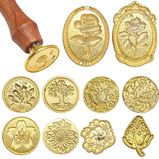 Wax Seal Stamp Set, 10 Pcs Wax Envelope Seal Stamp Kit with a Wooden Handle for Wedding Invitations, DIY Crafts, Envelopes, Greeting Cards and Gift Decoration