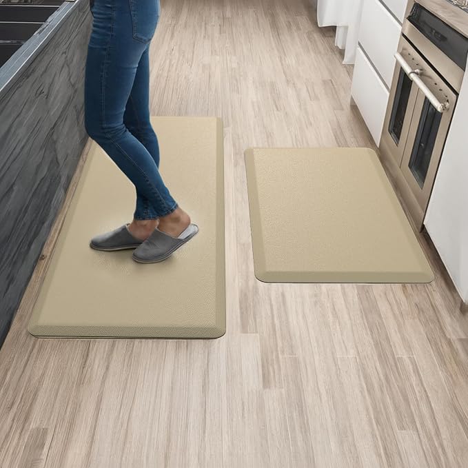 Anti Fatigue Kitchen Mats for Floor | Padded Kitchen Rugs | Non Slip, Cushioned Standing Desk Mat | Waterproof Floor Mat | 17.3" x 28" x 0.47" & 17.3" x 47.2" x 0.47", Beige, 2-Pack | More Décor