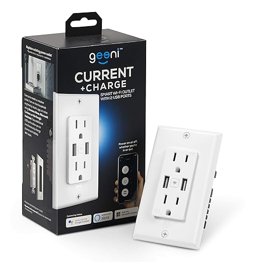Geeni 2-Port USB Speed Charger Wall Outlet: Dual USB & Power Outlets, Smart Charging Solution