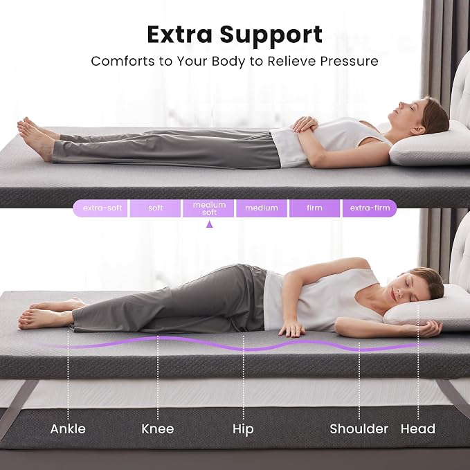 SINWEEK 3 Inch Gel Memory Foam Mattress Topper Twin XL Size for College Dorm, Dorm, Ventilated High Density Pad for Back Pain, Bed Topper with Removable Soft Cover, CertiPUR-US Certified,Grey