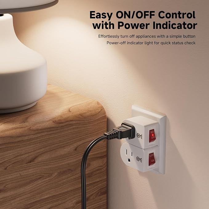 Cable Matters [ETL Listed] 3-Pack Grounded Outlet Switch with On Off, Plug Switch On Off, Single Outlet Adapter, White