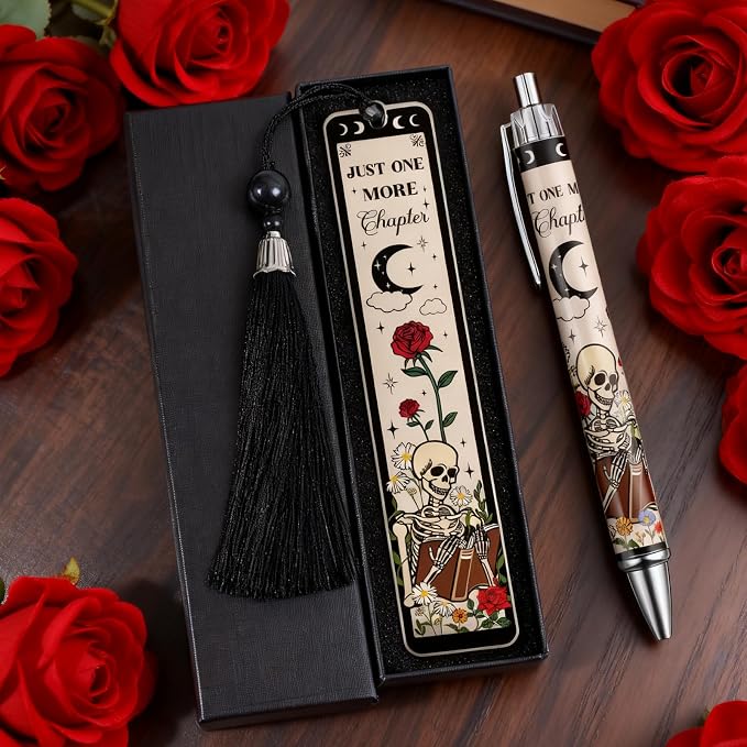 Dark Romance Bookmark with Pen Gifts, Funny Gothic Bookmark Gifts for Women Friends Girls, Just One More Chapter Book Marks for Book Lovers, Halloween Thanksgiving Christmas Birthday Present