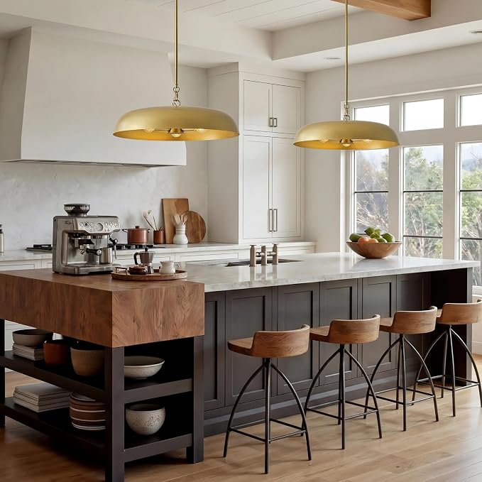 Large Pendant Lights Kitchen Island 20.4in, Gold Dining Room Fixture | 3-light hanging dome chandelier, modern all-metal frame, adjustable 18-54in downrod, E12 40W base, for over table bar cafe