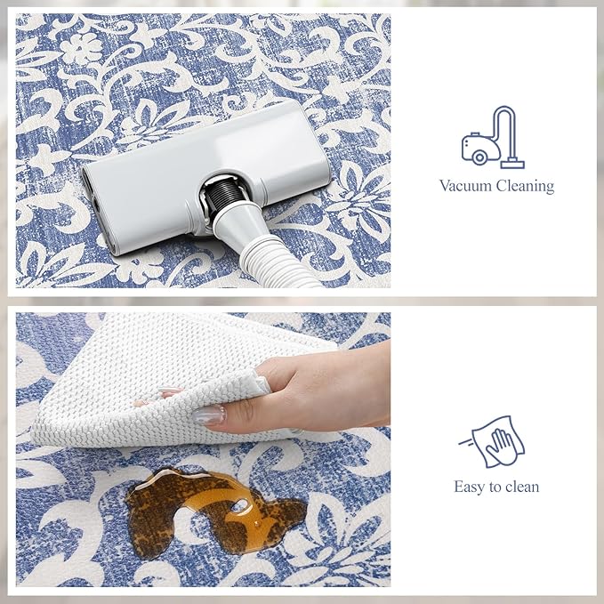 LEEVAN Anti Fatigue Mats for Kitchen Floor Sets of 2, Vintage Distressed Blue Cushioned Kitchen Mat for Laundry,Non Slip Memory Foam Standing Mat for Home, Office, Desk,Sink(17.3"x29"+17.3"x59")