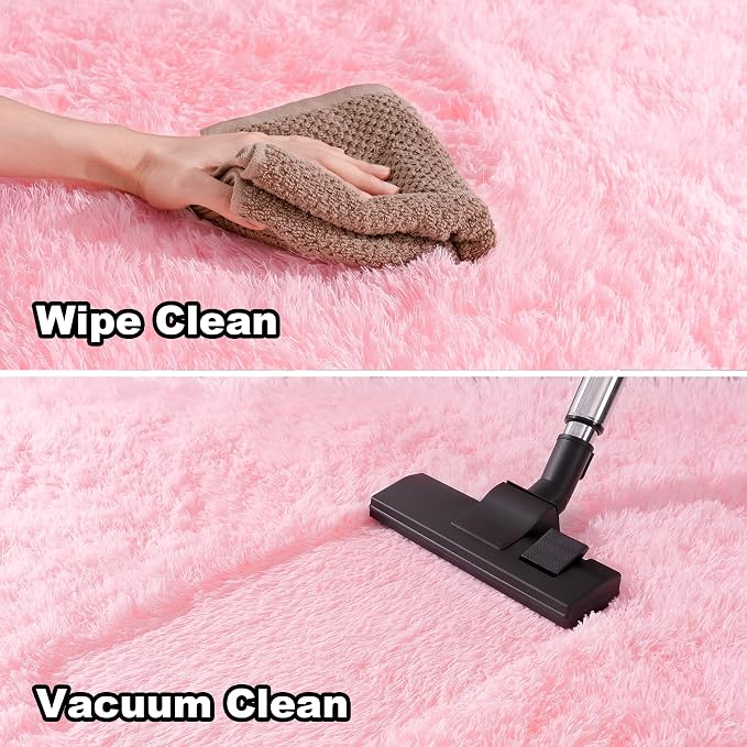 Awaytail 3x5 Fluffy Pink Area Rug - Soft Cute Shag Fuzzy Rug for Bedroom - Anti-Skid Living Room Girls Rug Pink Home Decor