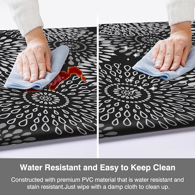 LuxStep Kitchen Mat Cushioned Rugs Anti-Fatigue Mats for Kitchen Floor,Waterproof Non-Slip Mats and Rugs Set for Office,Floor,Laundry 17.3"×30"+17.3"×47",Black