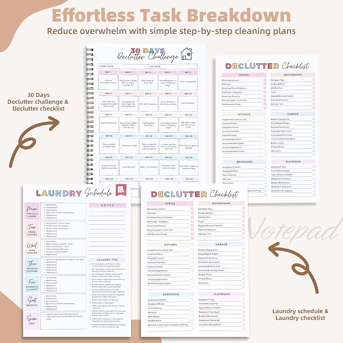PGJ ADHD Cleaning Planner for Adults – Undated Daily, Weekly & Monthly Cleaning Schedule & Checklist – Household Chores Organizer Notebook for Home Management, Routine Tracking Family Cleaning Tasks