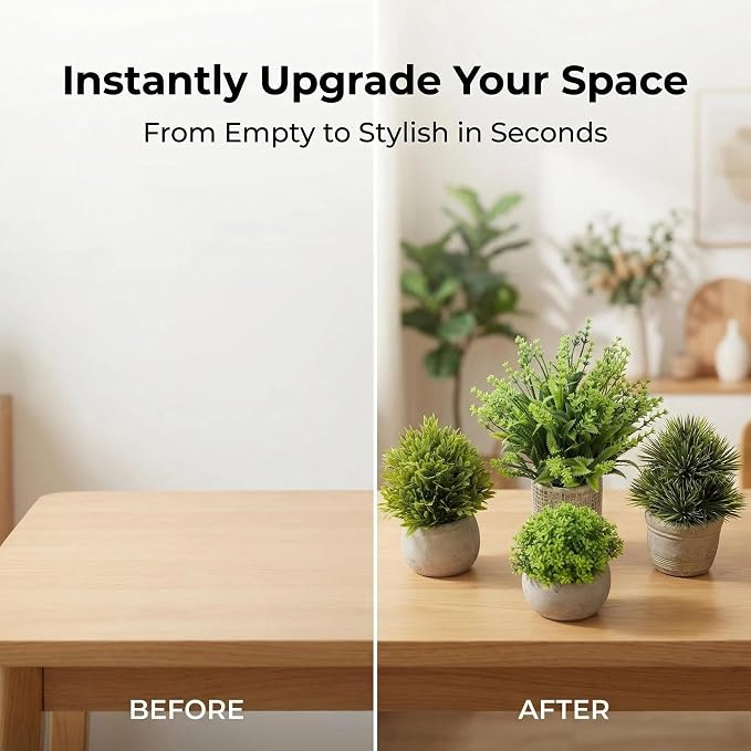 AUUGUU Small Artificial Potted Plants for Desk Decor, Mini Fake Plants for Bathroom, Office Desk Decor, Shelf Home Decor, Realistic Faux Greenery Indoor