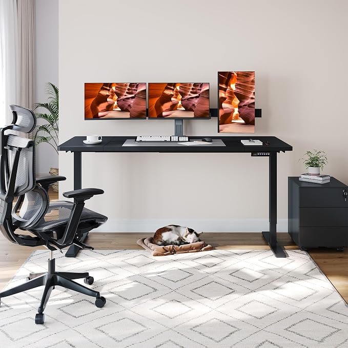 Dual Motor Standing Desk, Large Stand Up Desks, 71x31 Inches Electric Sit Stand Desks, 4 Memory Preset Adjustable Height Computer Table for Home Office with Splice Board (Black)