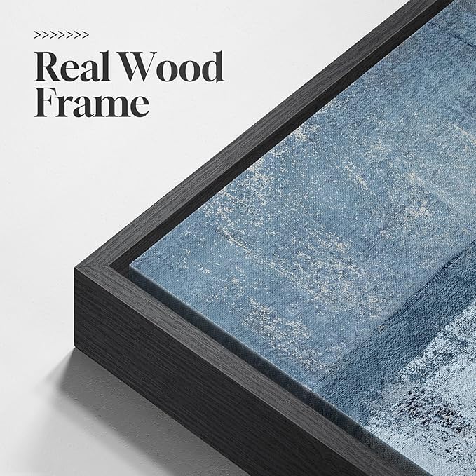 Framed Blue and Grey Abstract Wall Art, 3 Piece Modern Canvas Prints Paintings Artwork for Walls, Minimalist Abstract Block Pictures for Living Room Dining Room Lounge Bedroom Wall Decor 16x24 In