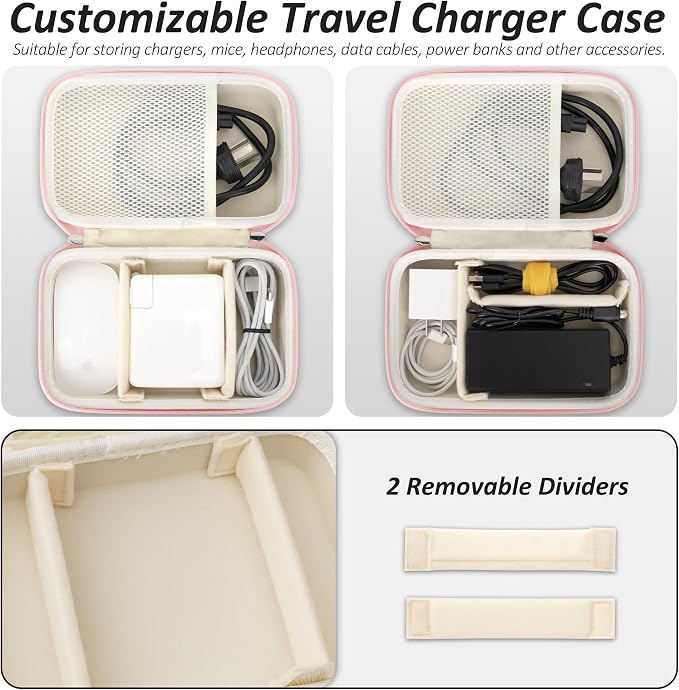 Charger Case for Macbook, Portable Tech Electronic Organizer Bag, Small Travel Storage Pouch for Laptop Accessories, MacBook Power Adapter, Charging Cords, USB Drives, Power Bank (Pink, XL)