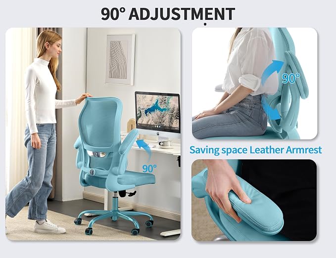 TRALT Ergonomic Office Chair- Desk Chair with Adjustable Lumbar Support | Big and Tall Back Ergonomic Desk Chair - Home Office Mesh Chairs and PU Leather Seat for Home Reading to Adults(Blue)